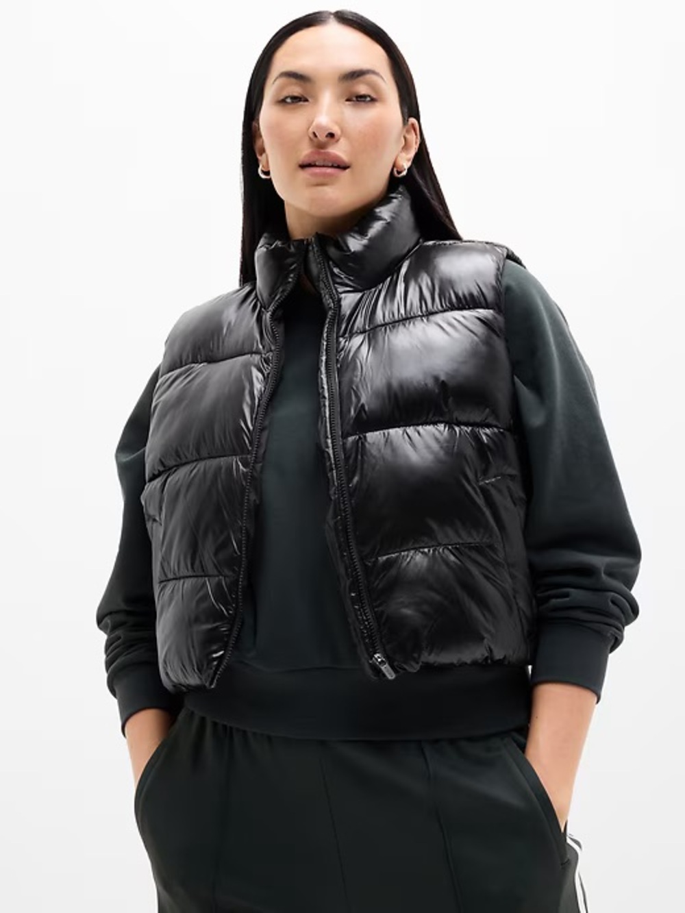 NWT Athleta Halo Puffer Vest Outerwear Women’s Large Black Coat Layering